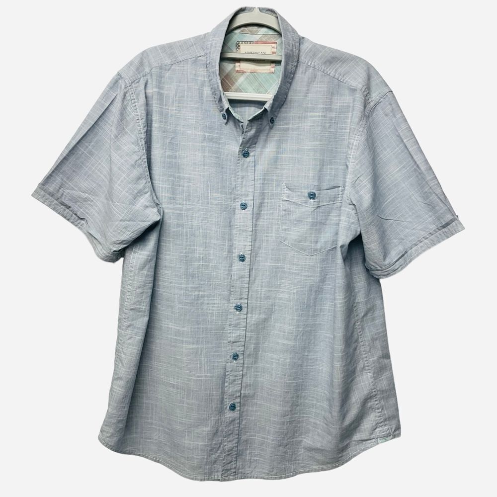 American Threads Men's Button Down Shirt Size‎ XL Blue Short Sleeve Casual